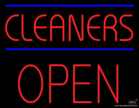 Red Cleaners Blue Lines Block Open Real Neon Glass Tube Neon Sign 