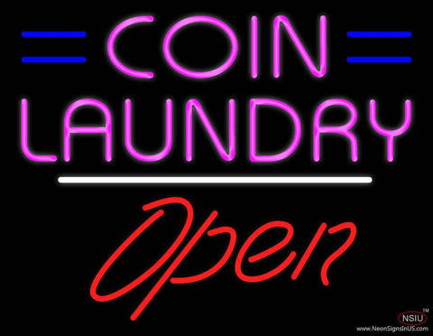 Coin Laundry Open White Line Real Neon Glass Tube Neon Sign 
