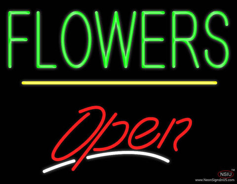 Green Block Flowers Yellow Line Red Open Real Neon Glass Tube Neon Sign 