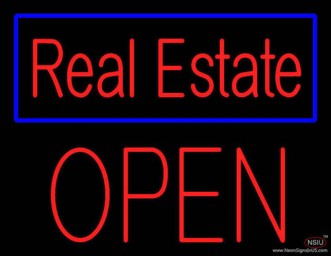 Real Estate Blue Border Block Open Real Neon Glass Tube Neon Sign