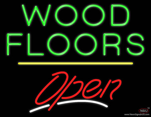 Wood Floors Script Open Yellow Line Real Neon Glass Tube Neon Sign 