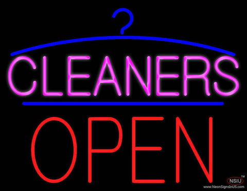 Pink Cleaners Block Red Open Logo Real Neon Glass Tube Neon Sign 