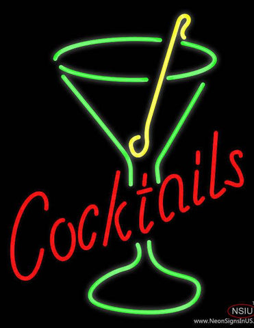 Rectangle Cocktail with Cocktail Glass Real Neon Glass Tube Neon Sign 