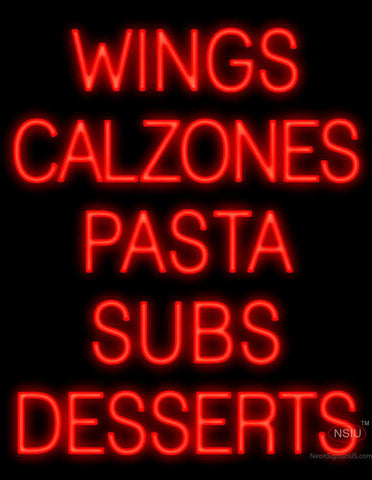 Wings Calzones Pasta Neon Sign 