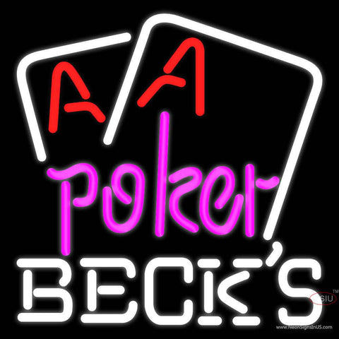 Becks Purple Lettering Red Aces White Cards Real Neon Glass Tube Neon Sign 