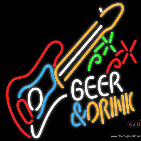 Beer and Drink Guitar Real Neon Glass Tube Neon Sign 