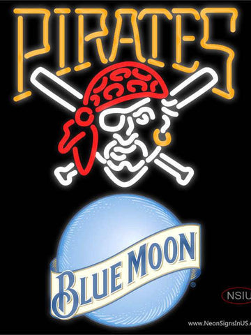 Blue Moon Pittsburgh Pirates MLB Real Neon Glass Tube Neon Sign 