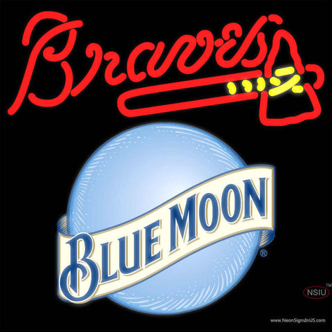 Blue Moon Round Atlanta Braves MLB Real Neon Glass Tube Neon Sign   x 