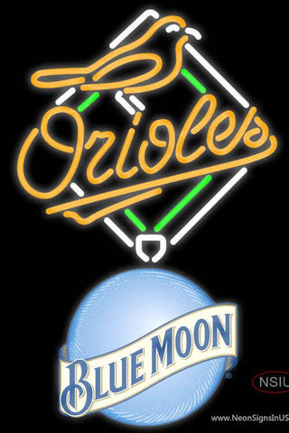 Blue Moon Round Logo Baltimore Orioles MLB Real Neon Glass Tube Neon Sign 