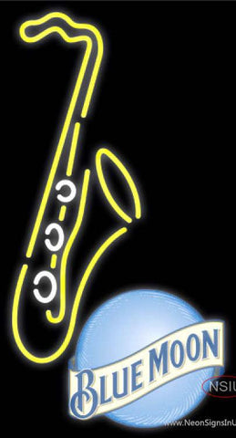 Blue Moon Yellow Saxophone Real Neon Glass Tube Neon Sign 