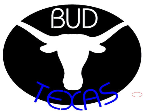 Bud Blue Texas Longhorn Neon Beer Sign 