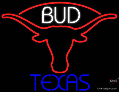 Bud Blue Texas Red Longhorn Neon Beer Sign 