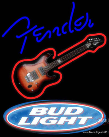 Bud Light Fender Blue Red GUITAR Real Neon Glass Tube Neon Sign 