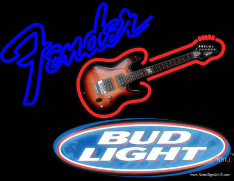Bud Light Fender GUITAR Real Neon Glass Tube Neon Sign 