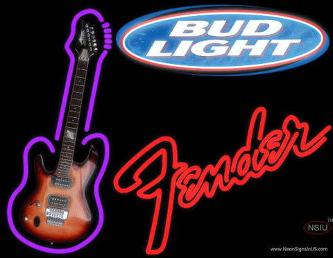 Bud Light Fender Red GUITAR Real Neon Glass Tube Neon Sign 