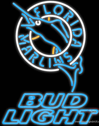 Bud Light Florida Marlins MLB Real Neon Glass Tube Neon Sign 