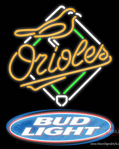 Bud Light Logo Baltimore Orioles MLB Real Neon Glass Tube Neon Sign 