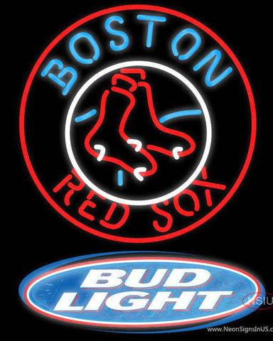 Bud Light Logo Boston Red Sox MLB Real Neon Glass Tube Neon Sign 