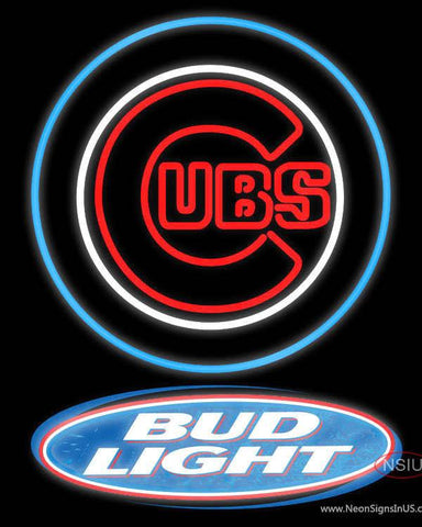 Bud Light Logo Chicago Cubs MLB Real Neon Glass Tube Neon Sign 