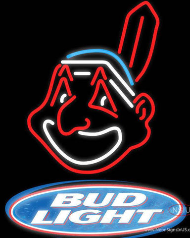 Bud Light Logo Cleveland Indians MLB Real Neon Glass Tube Neon Sign 