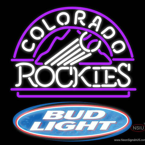 Bud Light Logo Colorado Rockies MLB Real Neon Glass Tube Neon Sign 