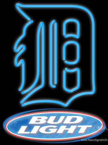 Bud Light Logo Detroit Tigers MLB Real Neon Glass Tube Neon Sign 