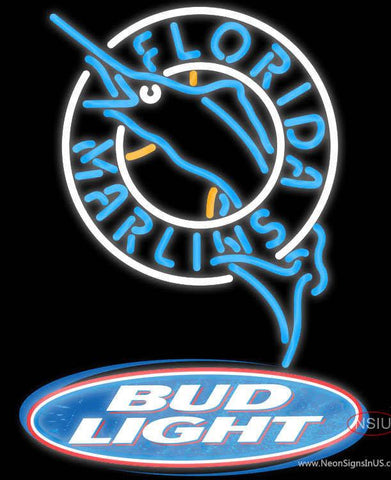 Bud Light Logo Florida Marlins MLB Real Neon Glass Tube Neon Sign 