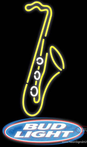 Bud Light Yellow Saxophone Real Neon Glass Tube Neon Sign