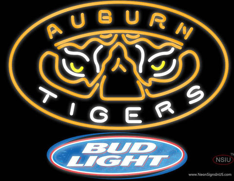 Bud Light Logo Auburn Tigers Real Neon Glass Tube Neon Sign 
