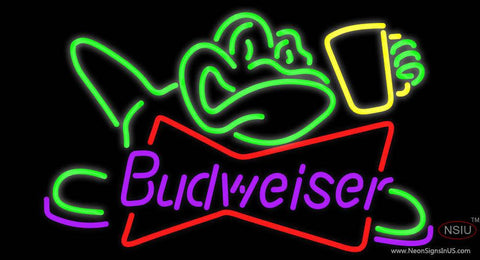 Budweiser Frog With Beer Mug Real Neon Glass Tube Neon Sign
