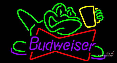 Budweiser Frog With Beer Mug Neon Sign 