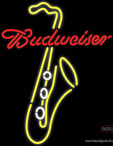 Budweiser Yellow Saxophone Real Neon Glass Tube Neon Sign 