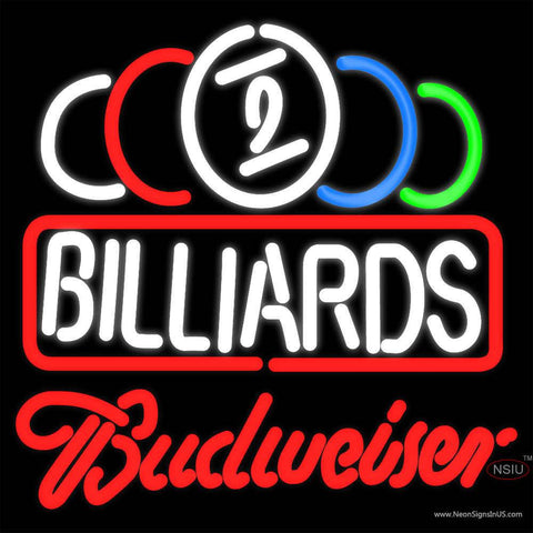 Budweiser Neon Ball Billiards Text Pool Real Neon Glass Tube Neon Sign   x 