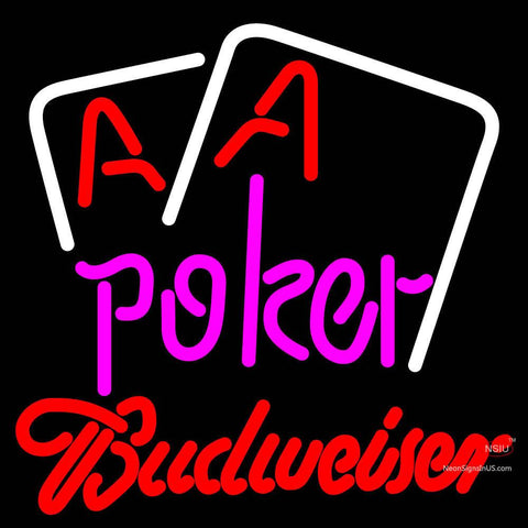 Budweiser Pink Lettering Red Aces White Cards Neon Sign 