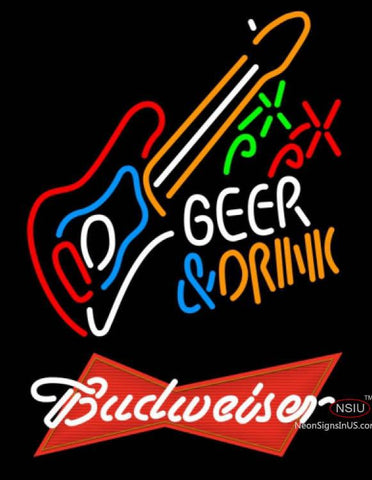 Budweiser Red Beer And Drink Guitar Neon Sign   