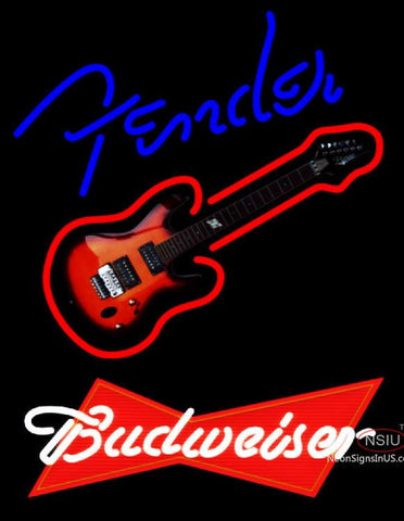 Budweiser Red Fender Blue Red Guitar Neon Sign   