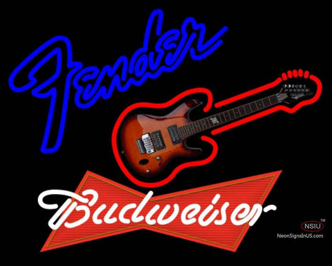 Budweiser Red Fender Guitar Neon Sign   