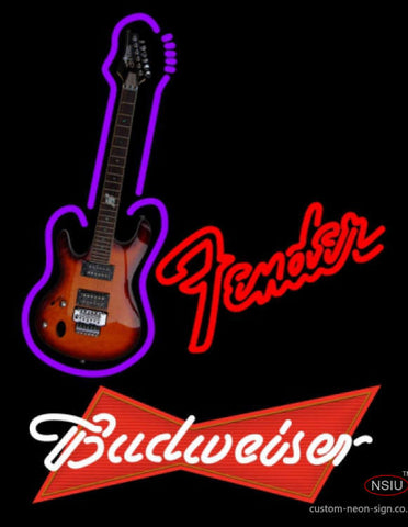 Budweiser Red Red Fender Guitar Neon Sign   