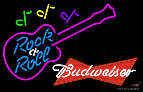 Budweiser Red Rock N Roll Pink Guitar Neon Sign
