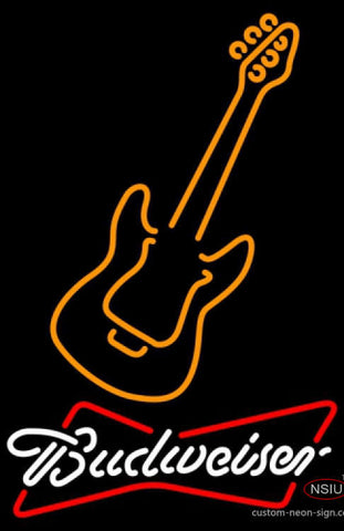 Budweiser White Only Orange Guitar Neon Sign