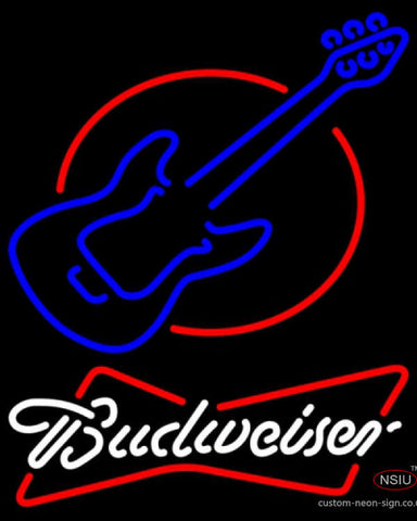 Budweiser White Red Round Guitar Neon Sign