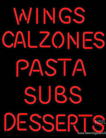 Wings Calzones Pasta Real Neon Glass Tube Neon Sign 