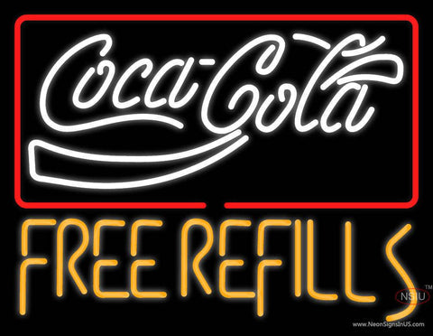 Coca Cola Free Refills Real Neon Glass Tube Neon Sign 