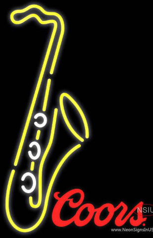 Coors Yellow Saxophone Real Neon Glass Tube Neon Sign 
