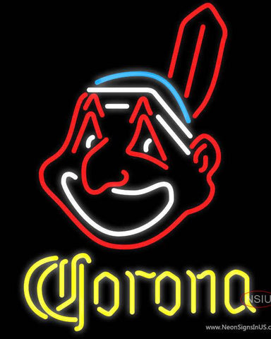 Corona Cleveland Indians MLB Real Neon Glass Tube Neon Sign 
