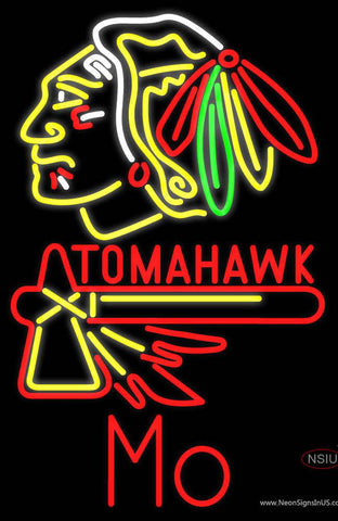 Custom Blackhawks Stock  Tomahawk Logo Mo Real Neon Glass Tube Neon Sign 