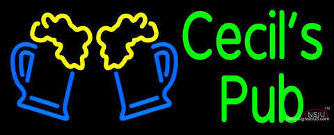 Custom Cecils Pub With Beer Mug Logo Neon Sign  