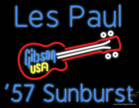 Blue Les Paul 7 Starburst Gibson Guitar Real Neon Glass Tube Neon Sign 