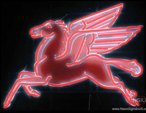 Mobil Pegasus Gasoline Logo Real Neon Glass Tube Neon Sign 