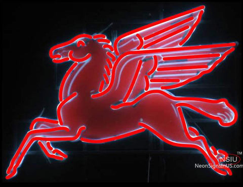 Mobil Pegasus Gasoline Logo Neon Sign 